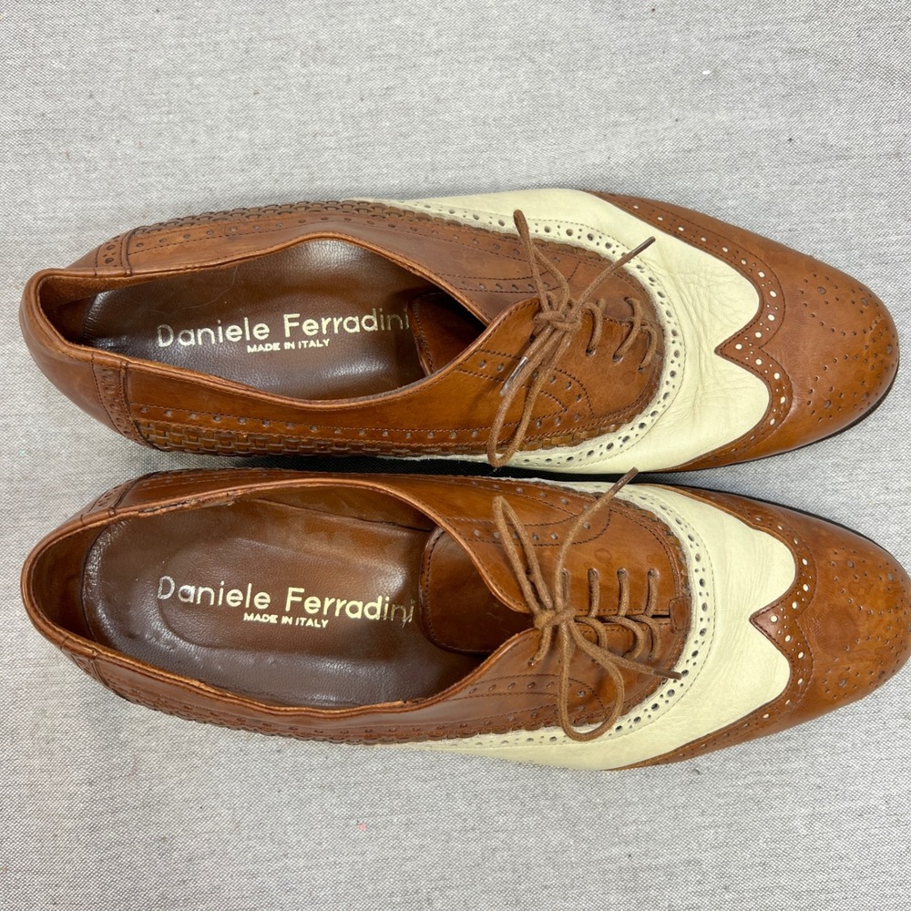 Daniele Ferradini Mens 9M Spectator Oxfords Two Tone Woven Wingtip Leather Italy - Picture 8 of 8